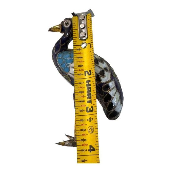 Vintage Cloisonné Enamel Crane Figurine Gold Accents Miniature 4" Bird Peacock - Picture 5 of 5